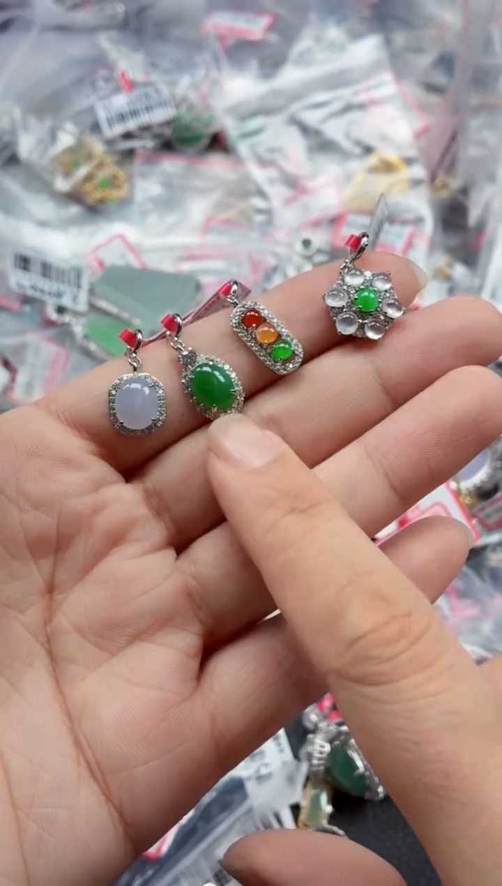 银S925镶嵌戒指翡翠天然A货缅甸翡翠