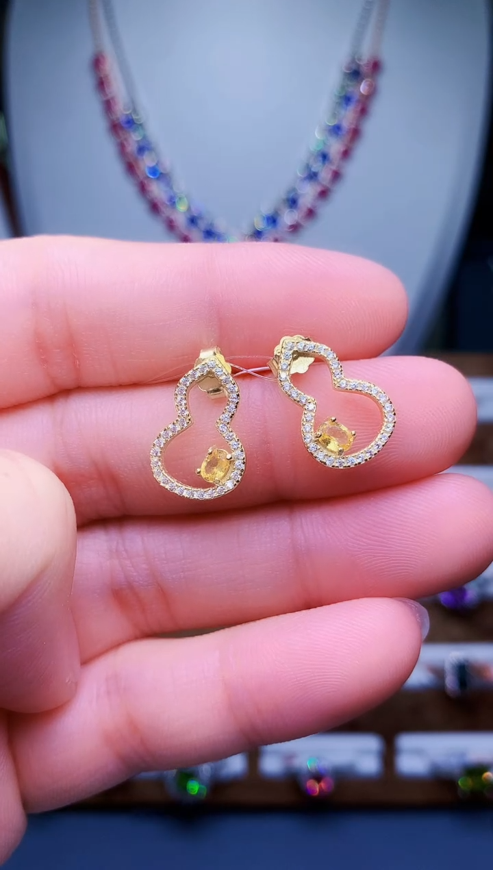 【闪购商品】彩色蓝宝石耳饰银S925镶嵌91-16