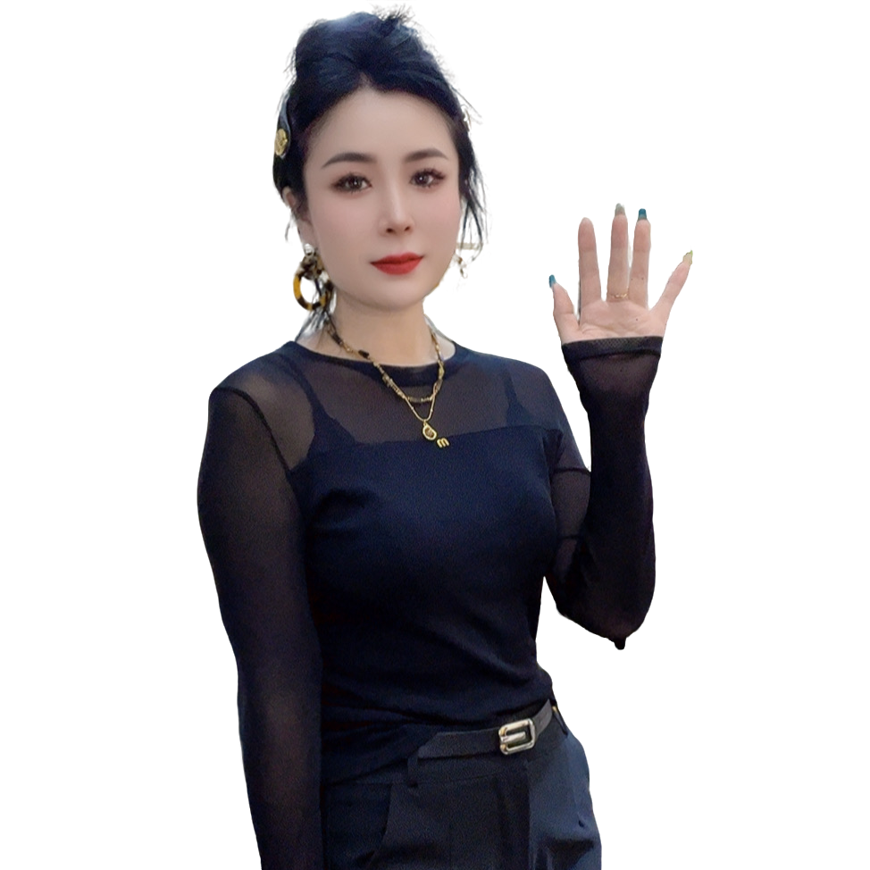 莉丽佳8620款女装秋季长袖圆领透气打底衫时尚洋气休闲薄款欧修身