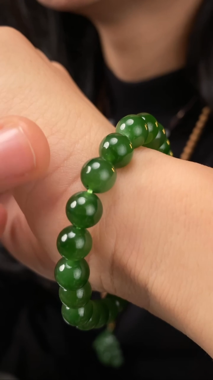 【闪购商品】和田玉碧玉手串未镶嵌【玉道侠侣】俄料微黑点8MM