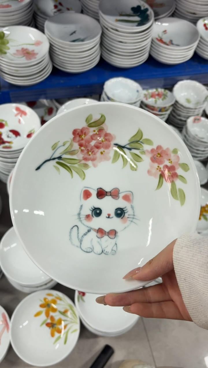 瓷片景德镇高温陶瓷食品级手绘釉中彩-圆深盘