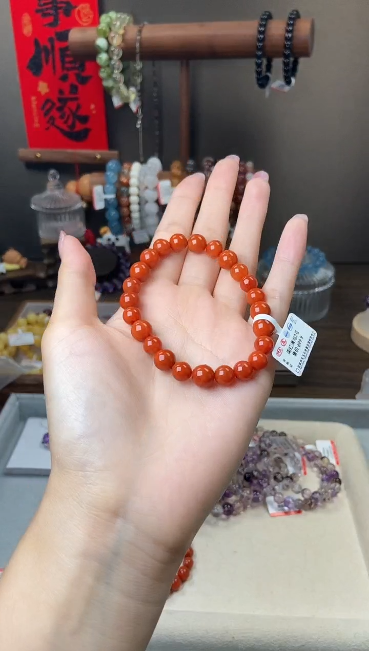 手链未镶嵌南红玛瑙2号南红满肉8mm微瑕