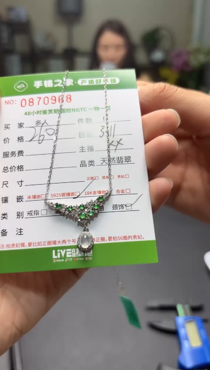 【闪购商品】翡翠项链银S925镶嵌多人