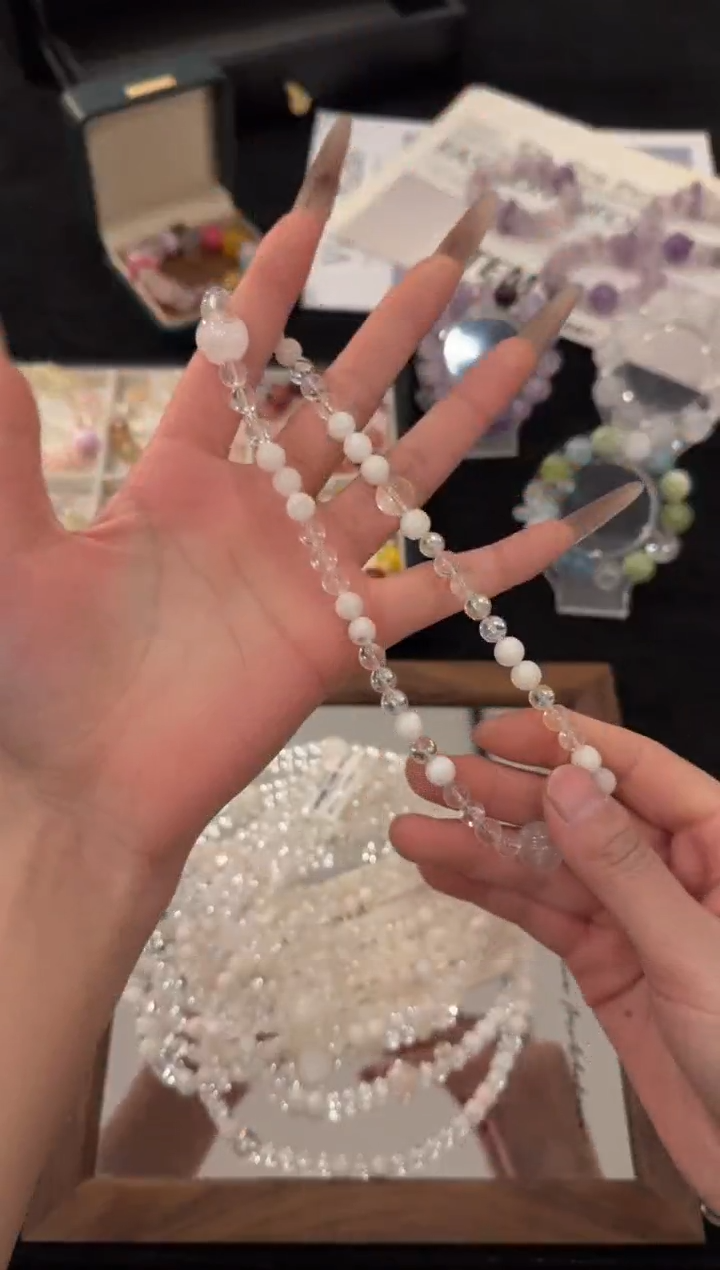 银S925镶嵌手链水晶雪花幽灵双圈x3353