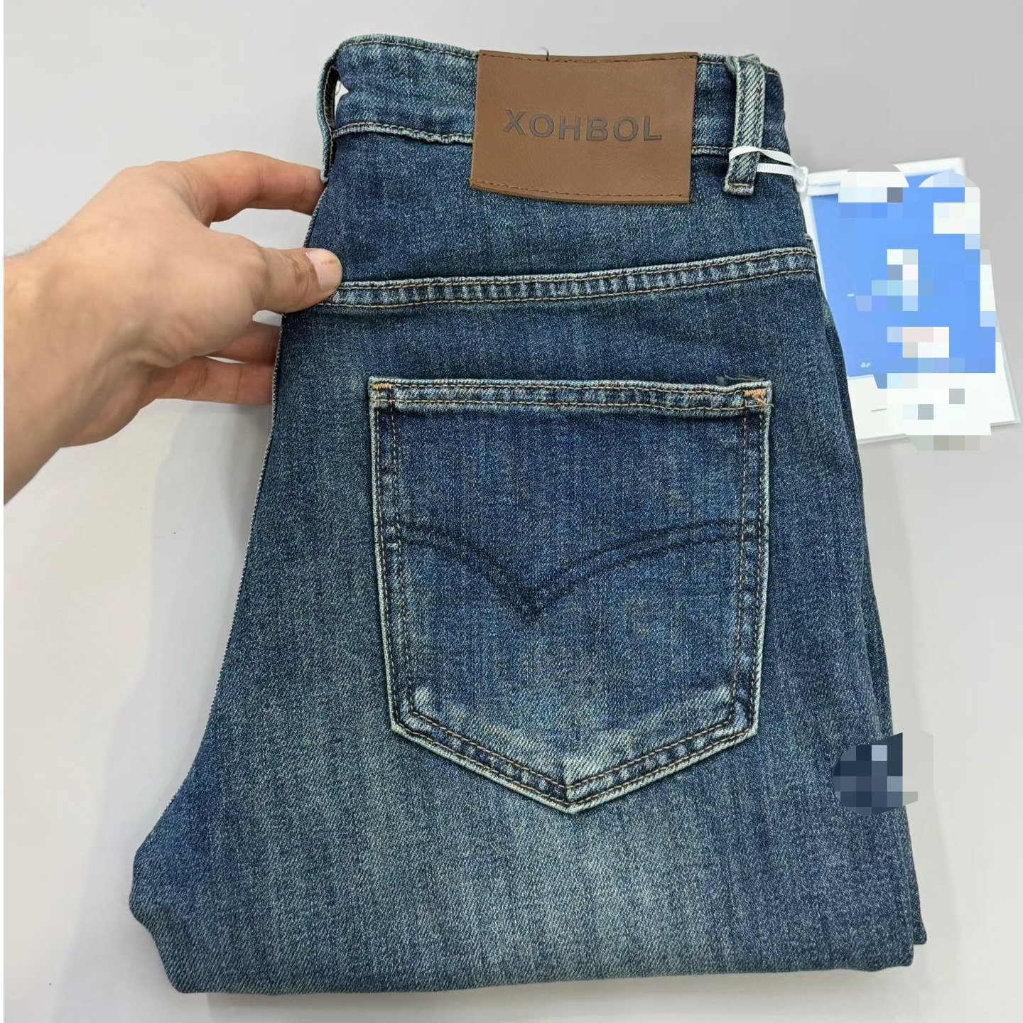 时尚百搭长裤秋冬商务休闲弹力褶皱牛仔裤微弹潮流直筒