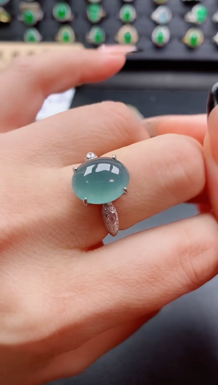 银S925镶嵌戒指翡翠1