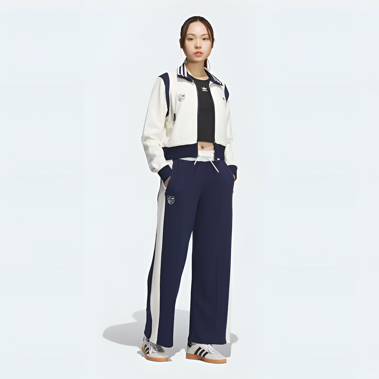 adidas/阿迪达斯三叶草流光风女款复古撞色阔腿休闲运动裤 JM8020