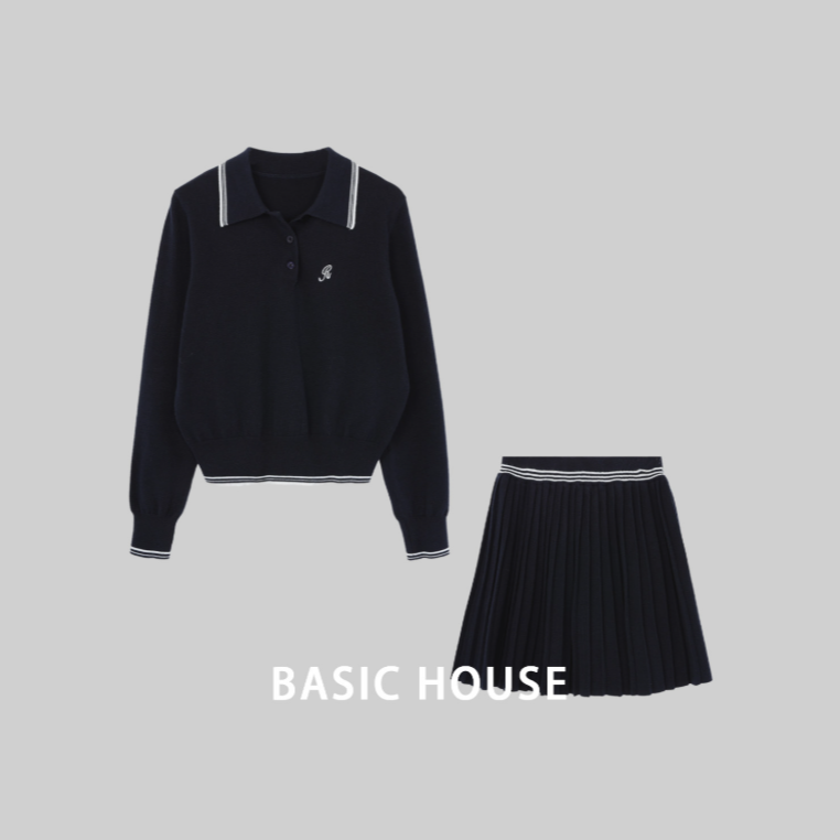 Basic House/百家好针织半身裙学院风毛呢短裙时尚女装显瘦半裙JH