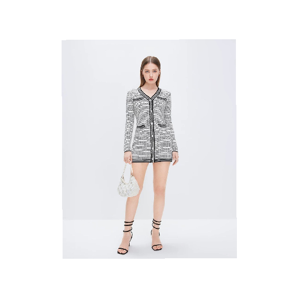 Leosoxs针织连衣裙v领修身薄款小香风包臀裙1003