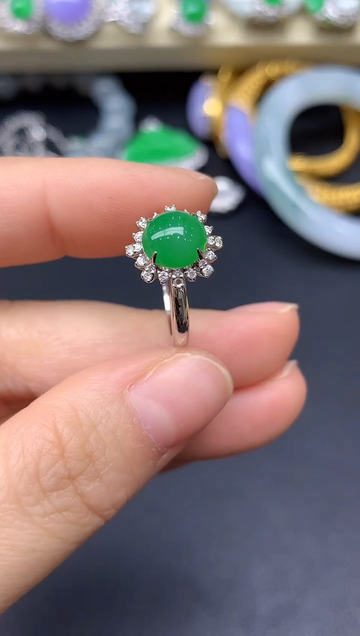 18K金镶嵌戒指翡翠280-雪姐翡翠天天见