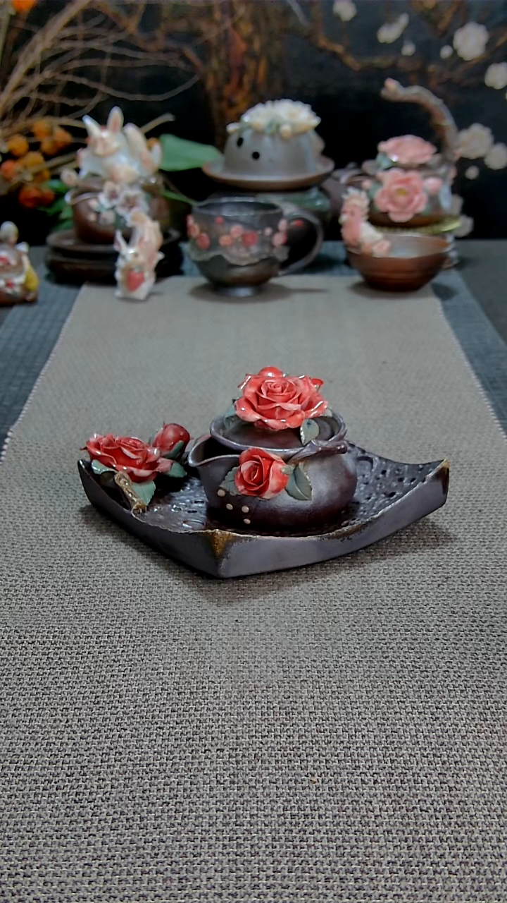 玫瑰2件套装柴烧  