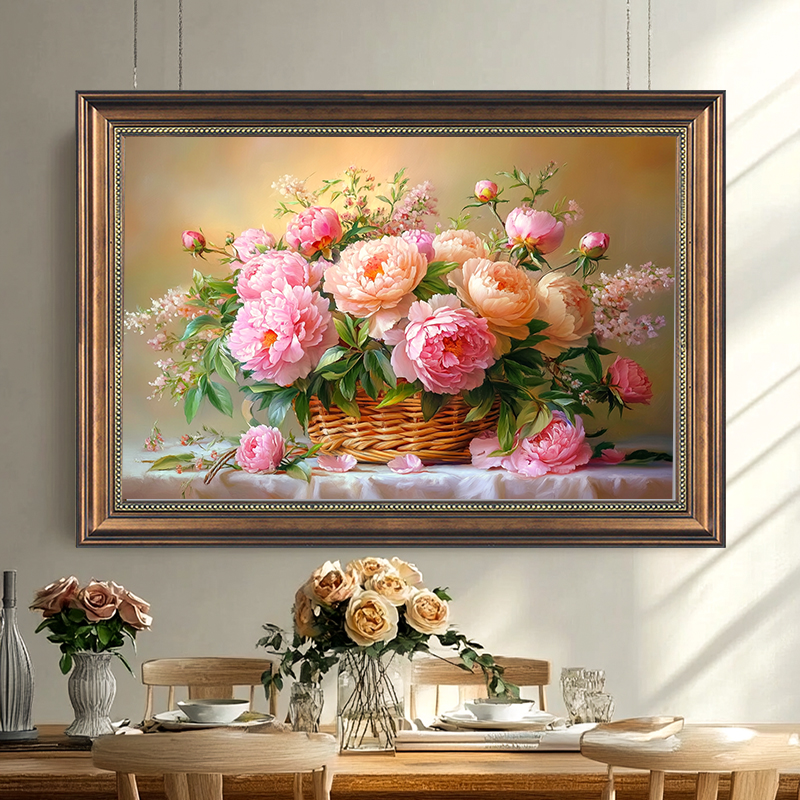 Shelaijia/奢莱家欧式牡丹花卉油画餐厅客厅卧室玄关装饰画挂画