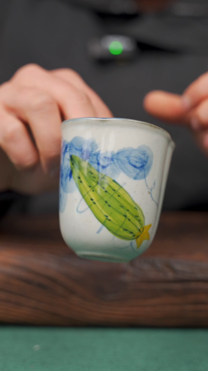 【闪购商品】瓷片景德镇杯釉下手工手绘瓷器 丝瓜四叶