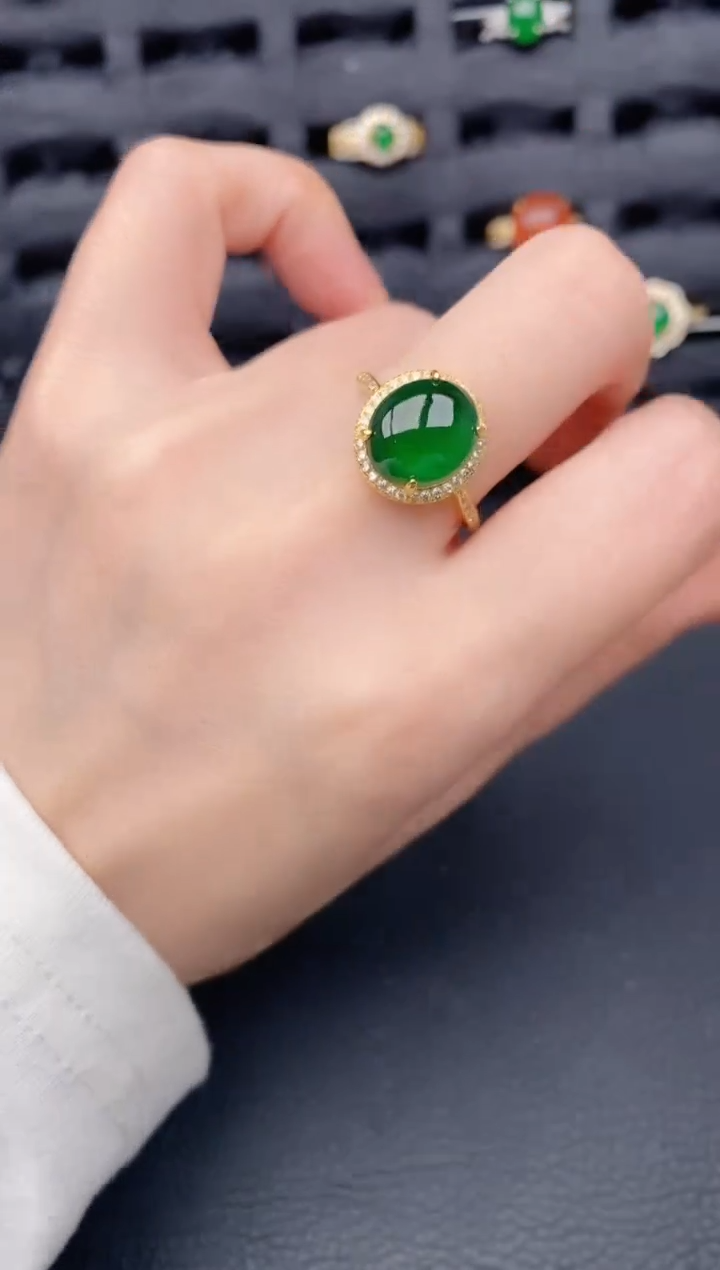 银S925镶嵌戒指翡翠天然a货翡翠234