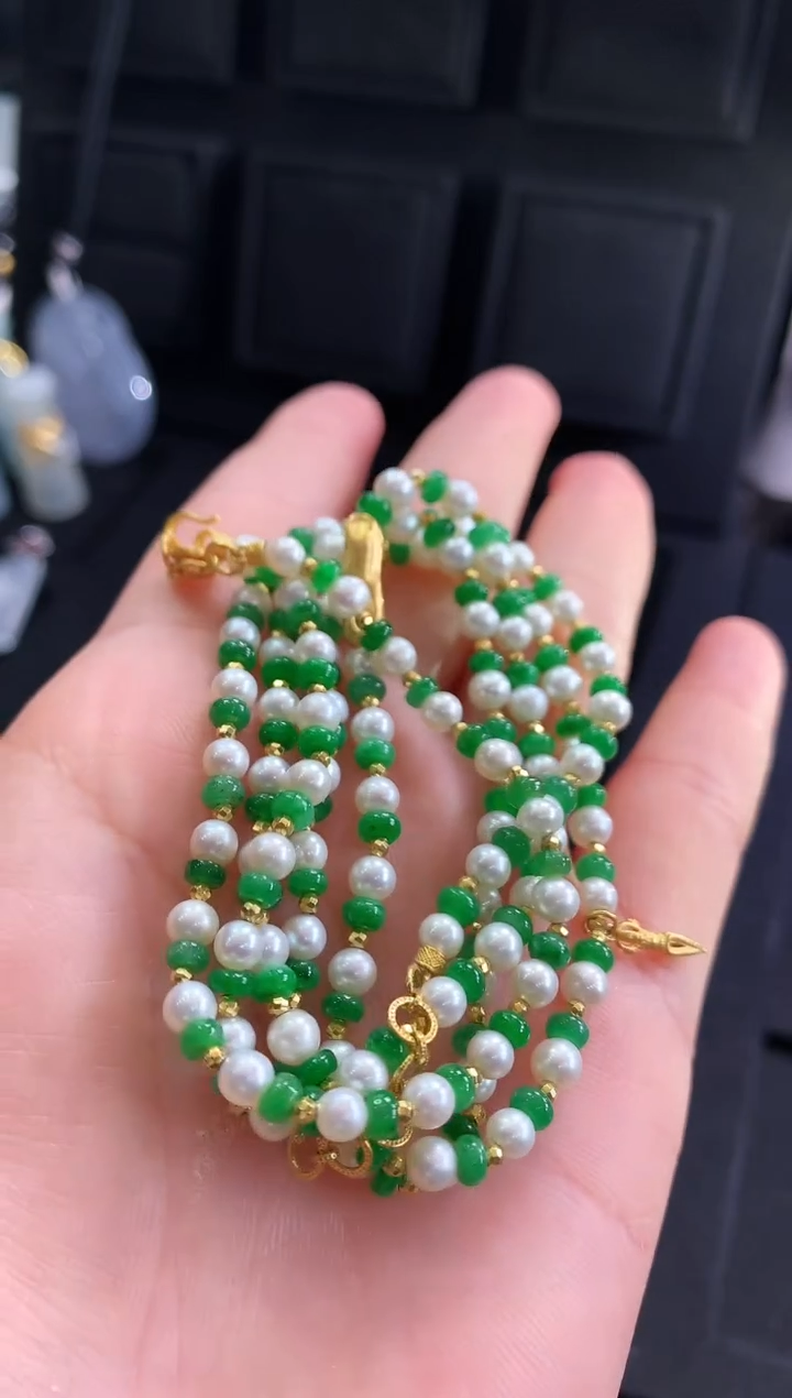 【闪购商品】翡翠颈饰18K金镶嵌珠串