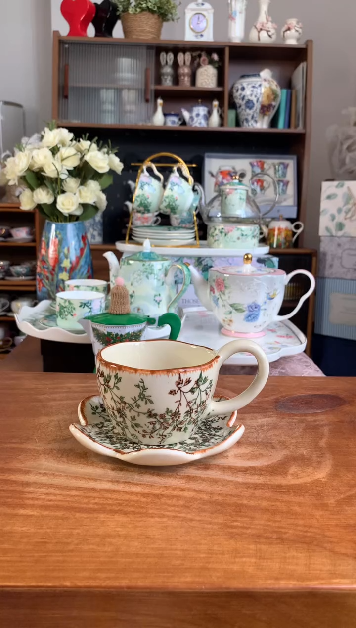 陶瓷【限时福利】手绘桂花杯碟