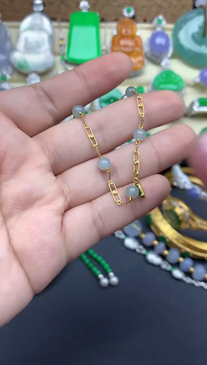 【闪购商品】翡翠手串18K金镶嵌272-中国好珍宝