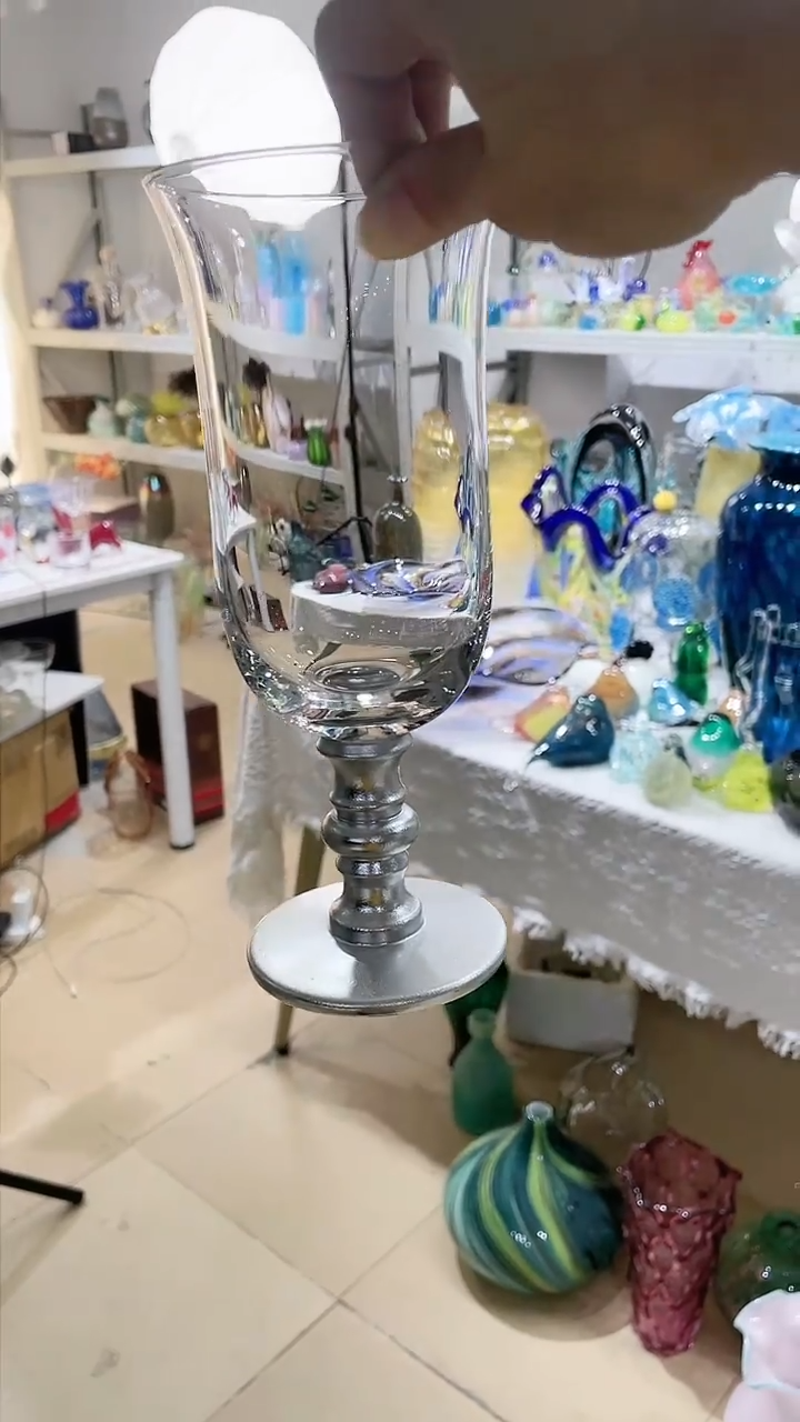 【闪购商品】水晶玻璃1只银色描色脚复古杯