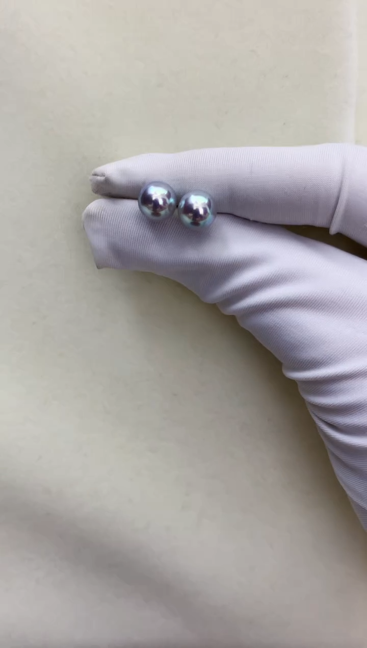 18K金镶嵌DA海水珍珠 灰珠素钉7.5-8MM GD145