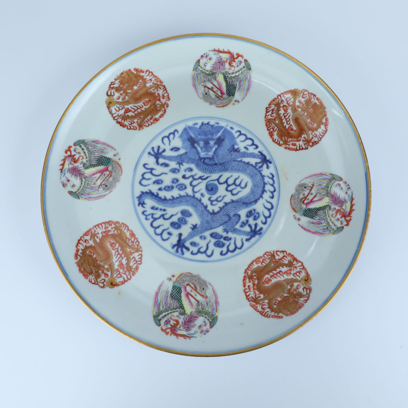 【晓瓷堂】清光绪 青花粉彩龙凤纹大盘 QT250545