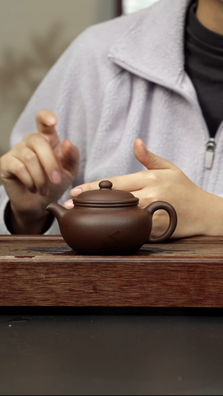 紫砂茶壶老紫泥 永福莲子