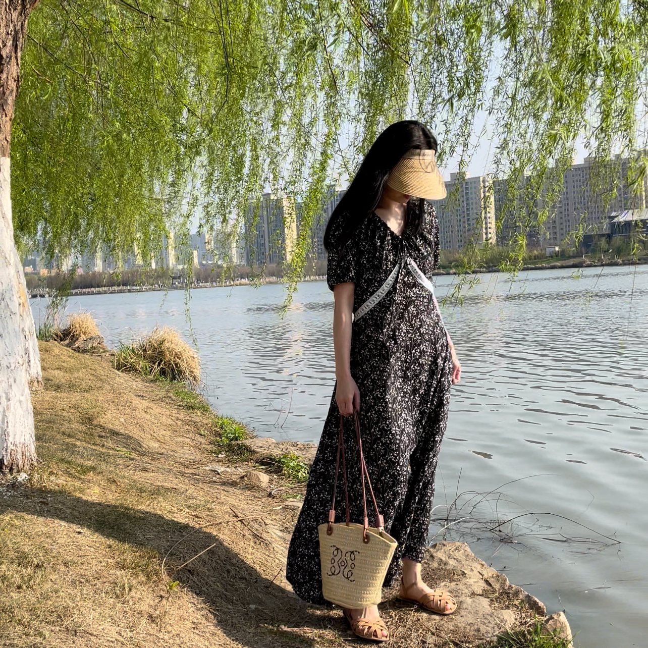 9912#（断码亲仓）棉绸连衣裙法式显瘦长裙蕾丝花边减龄新款