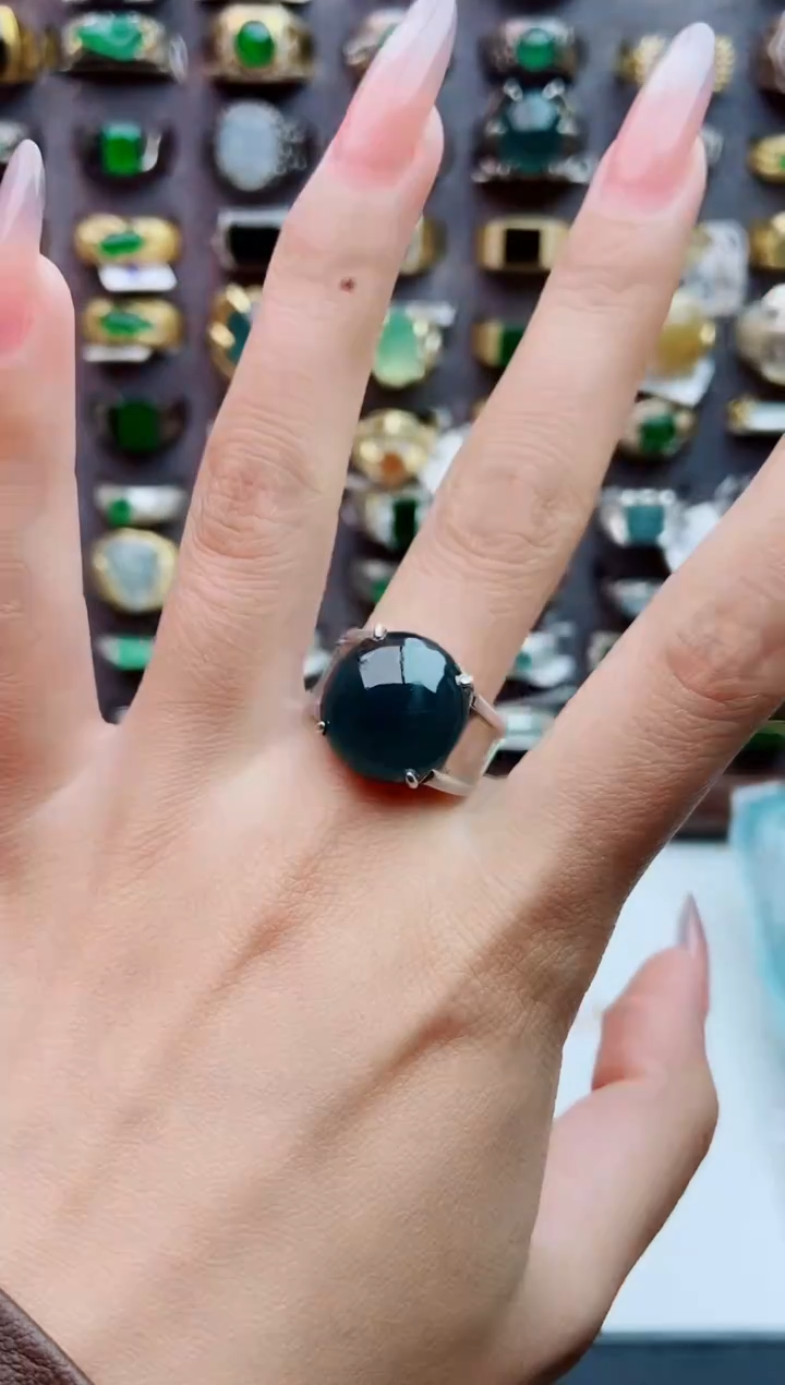 银S925镶嵌戒指翡翠天然翡翠男戒