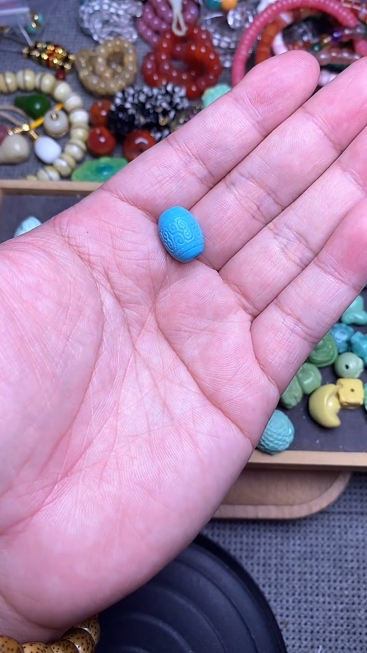 手工艺品琉璃高瓷蓝回纹桶珠  单个发