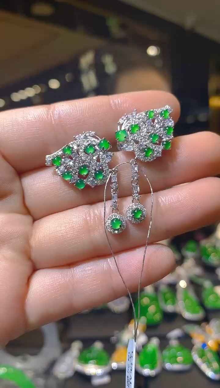 【闪购商品】翡翠耳饰银S925镶嵌054（多样性发货）