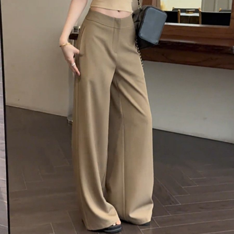 老钱风卡其色新款高腰宽松显瘦春秋款裤子遮肉通勤高级长款小众