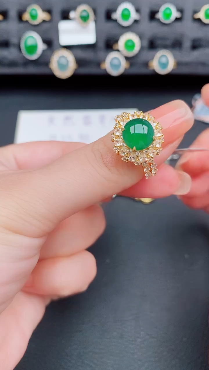 翡翠戒指银S925镶嵌天然a货翡翠295