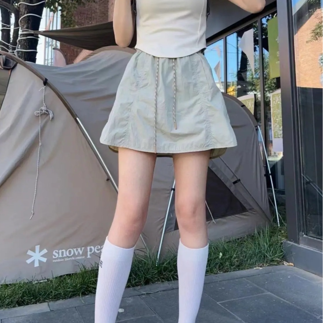 街头风高腰松紧带欧美风半身裙显瘦休闲A字裙