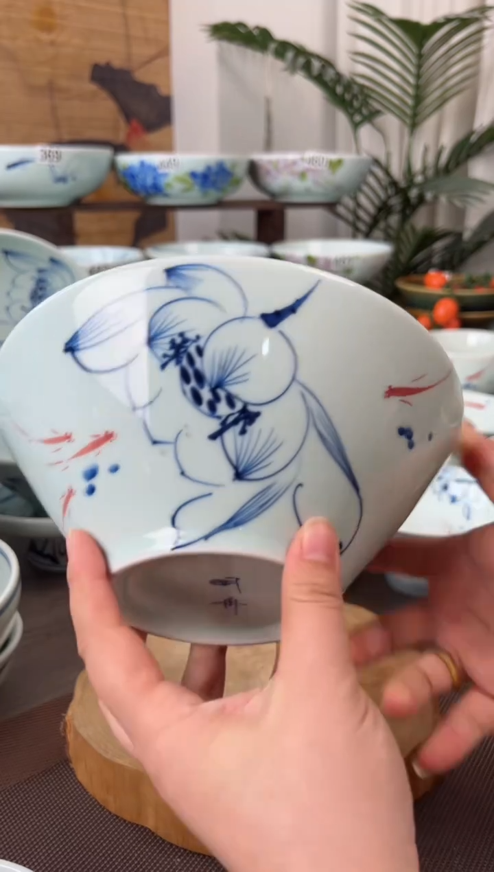 手绘中暇手绘8寸斗笠碗（单只装随机图案）