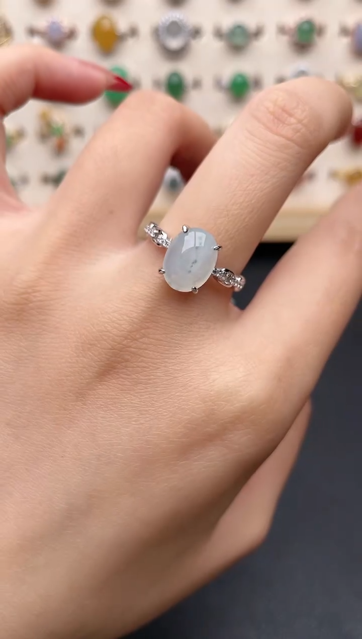 【闪购商品】翡翠戒指银S925镶嵌一物一证一礼盒