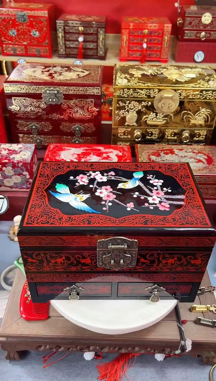 【闪购商品】28厘米三层双抽传统彩绘喜上眉梢