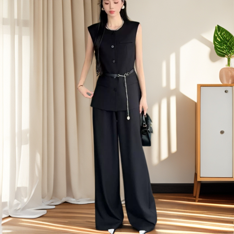 25827#黑【木兮兮专属】2025年秋冬季新款气质显瘦马甲百搭套装女