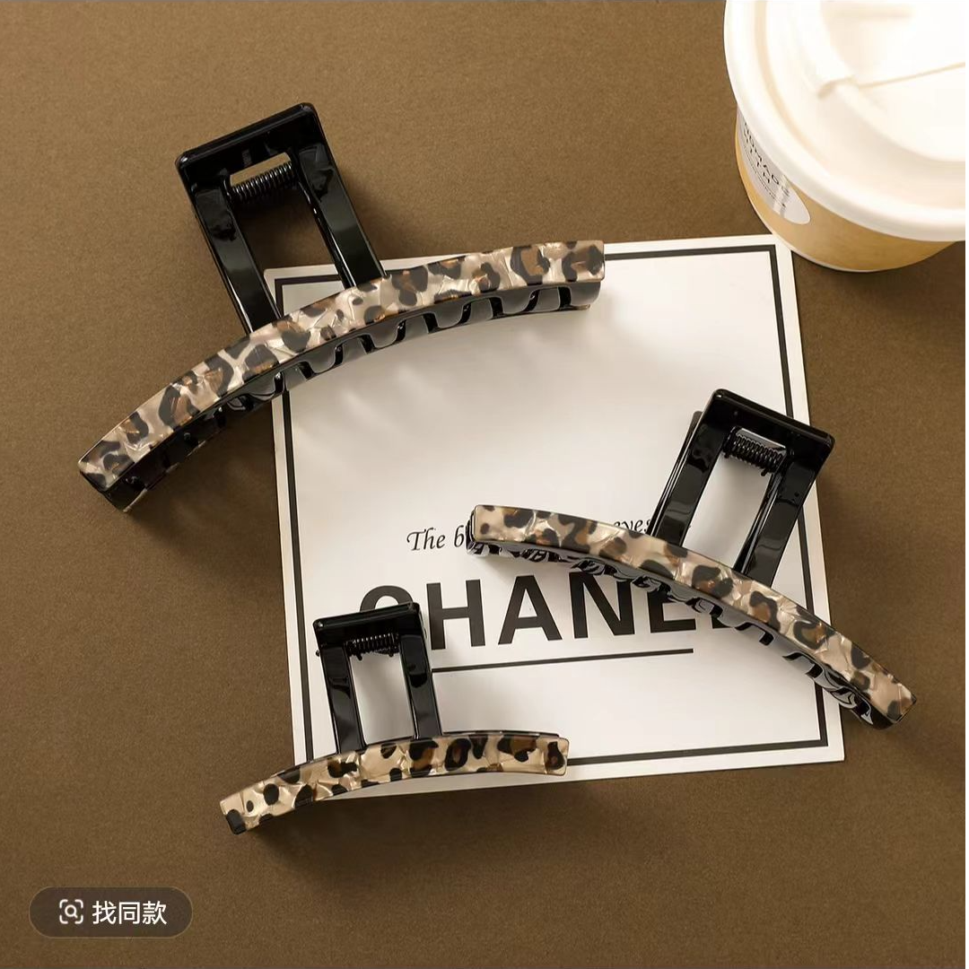 法式老钱风复古豹纹一字抓夹轻奢盘发时尚发夹8148