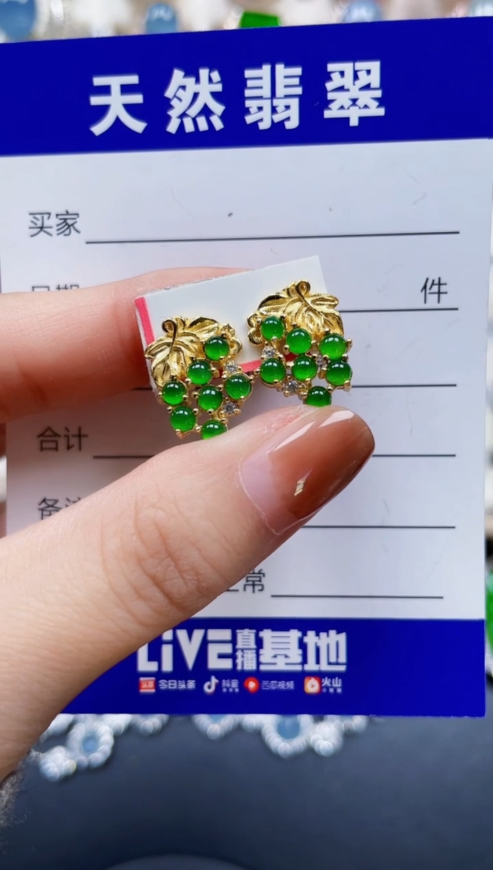 银S925镶嵌翡翠耳饰203