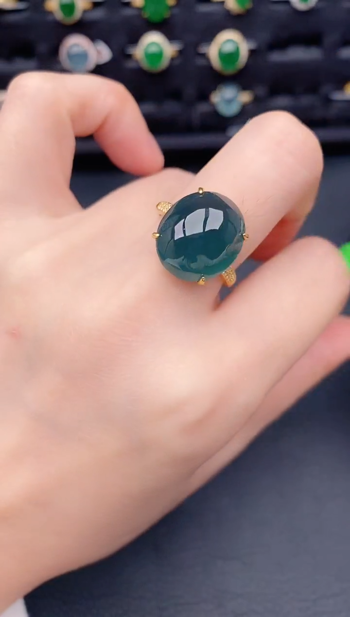 银S925镶嵌戒指翡翠天然a货翡翠574