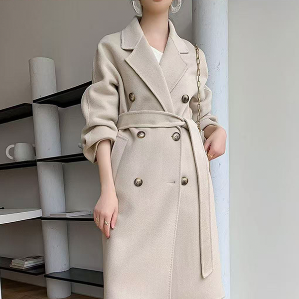经典百搭801六粒扣轻奢慵懒风秋冬双排扣中长款纯羊毛外套大衣