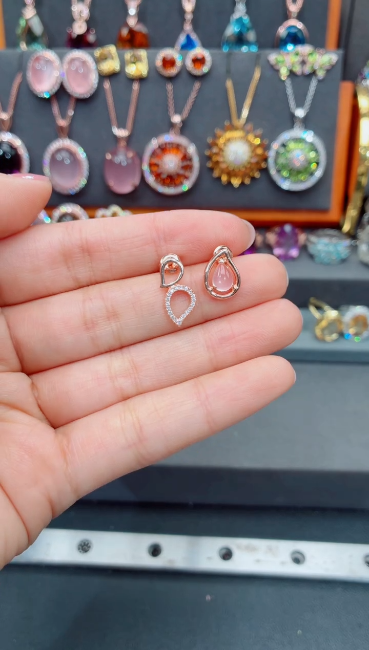 银S925镶嵌耳饰水晶水晶耳饰