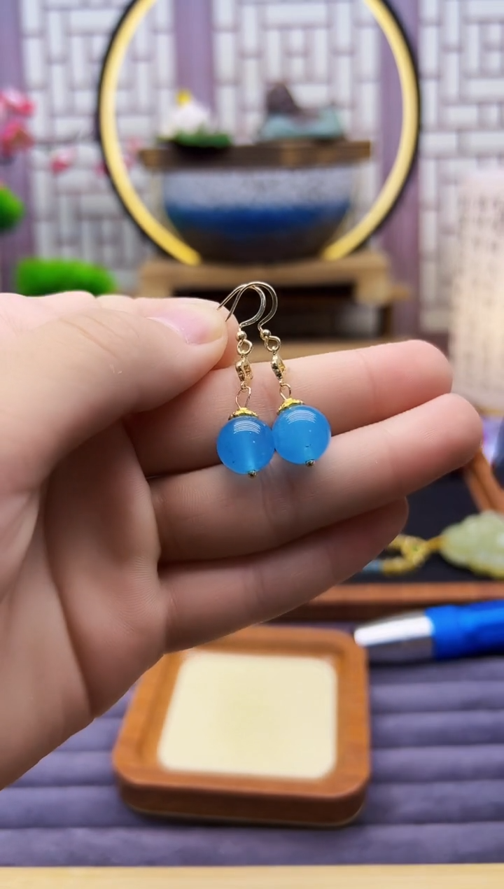 海蓝宝石耳坠14K金镶嵌E08