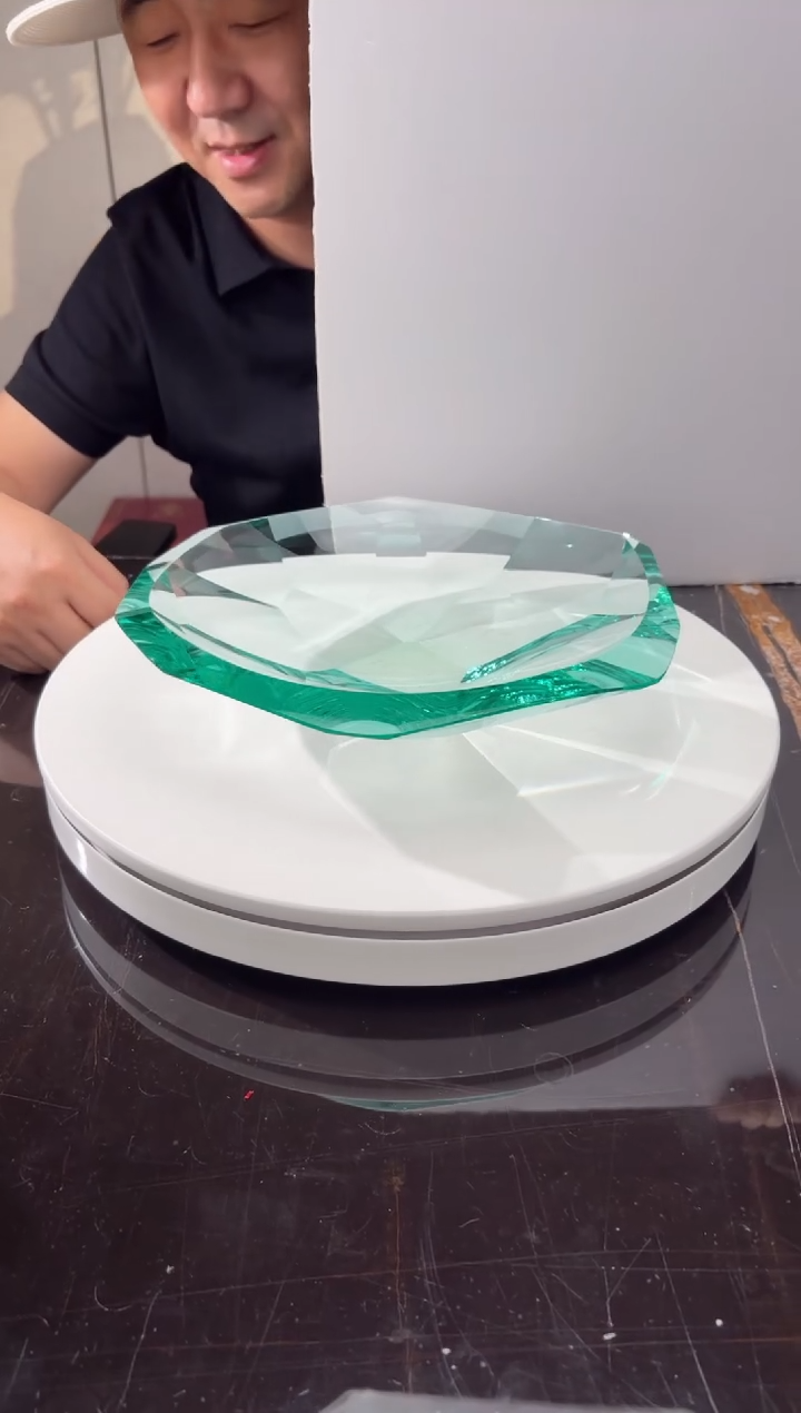 摆件CS0101018蒂芙尼蓝多切面水晶琉璃果盘