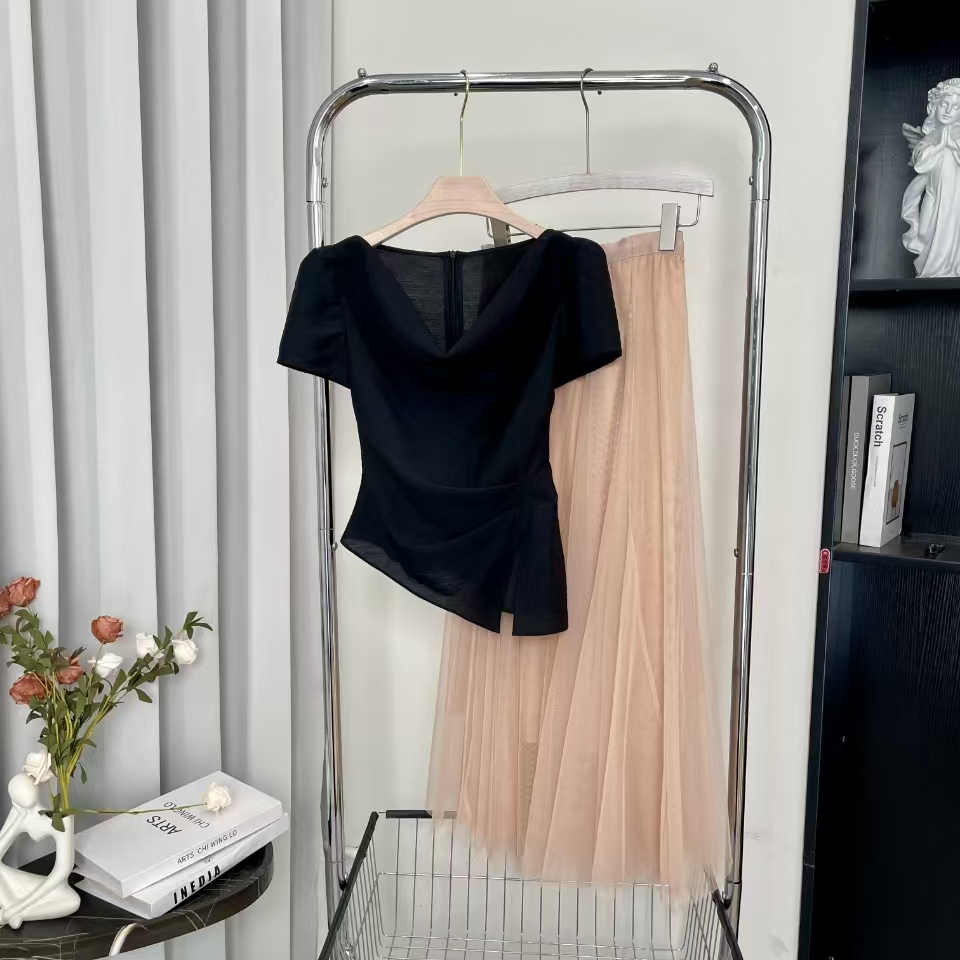 拉夏贝尔25夏季新气质时尚高级收腰显瘦上衣+半裙 15171 ACK