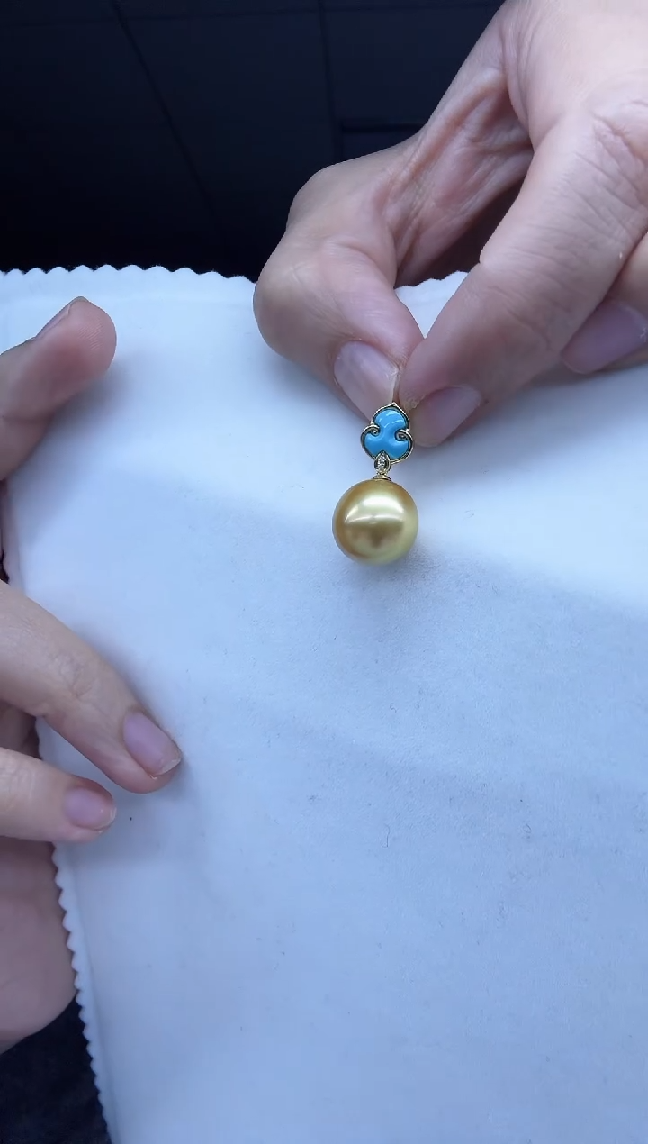 【闪购商品】海水珍珠吊坠(赠链)18K金镶嵌SGSS 浓茶金12.3mm 金珠