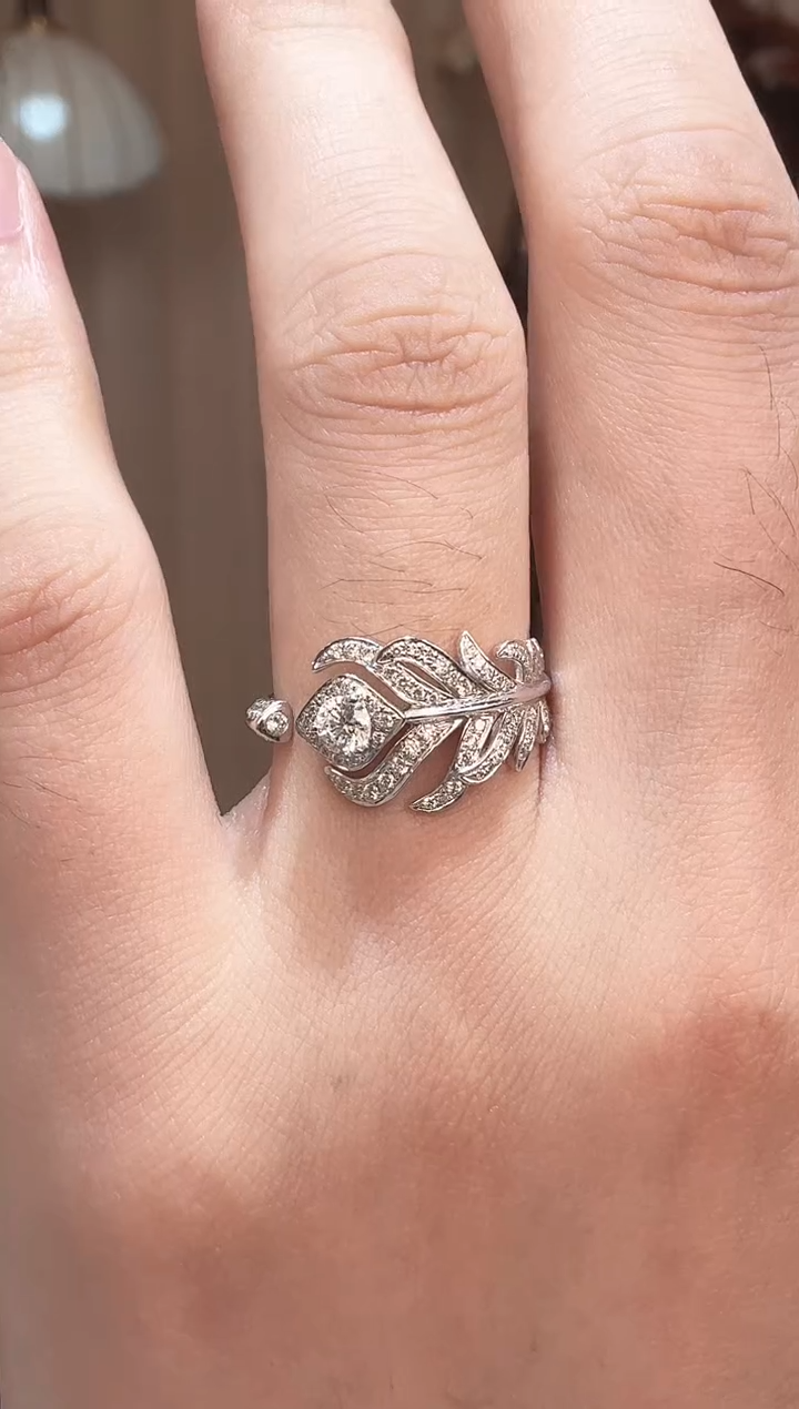 18K金镶嵌实验室培育钻石羽毛戒指k白  13戒圈