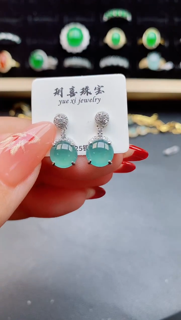 【闪购商品】翡翠耳饰银S925镶嵌12121