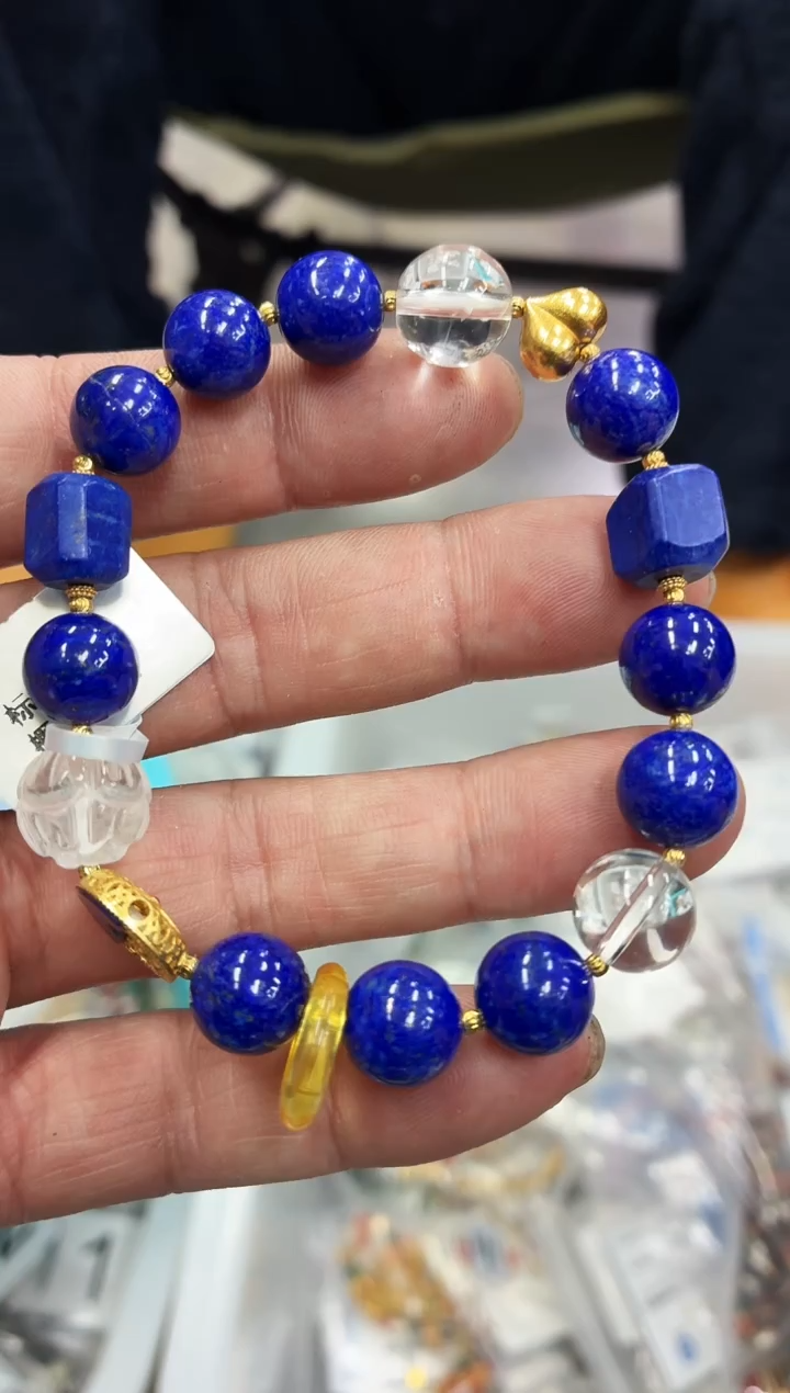 银S925镶嵌青金石手串PJ751