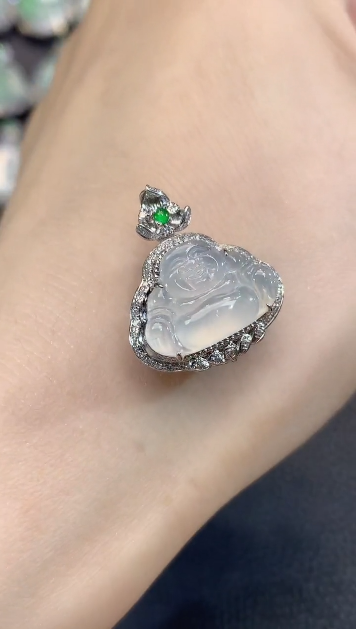 吊坠(不含链)18K金镶嵌翡翠A5翡翠