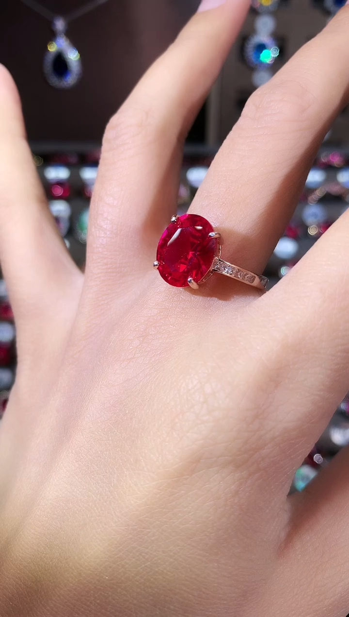 无925银鸽血红色戒指